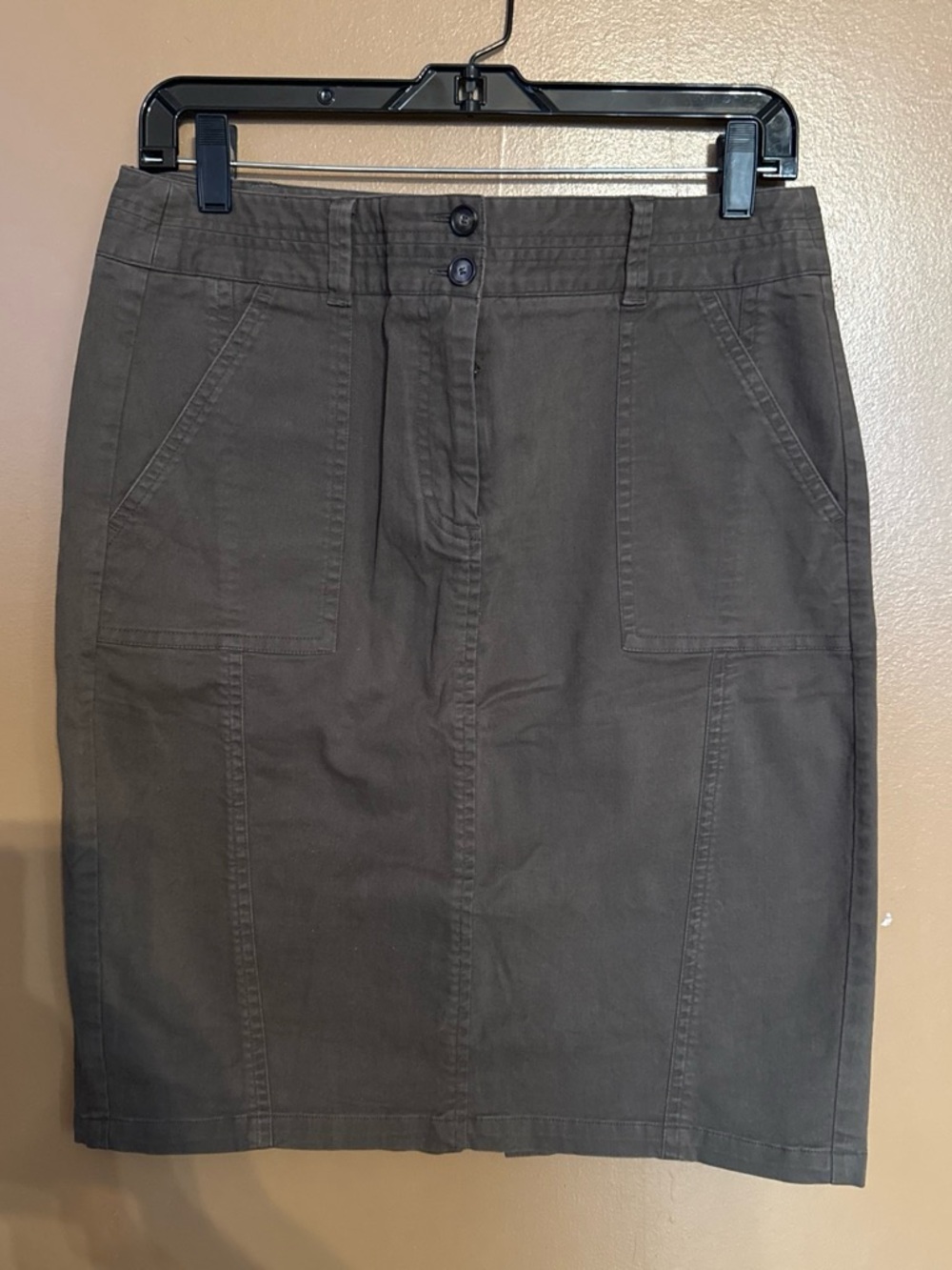 LOFT Olive-Green Pencil Skirt with Front Patch Pockets